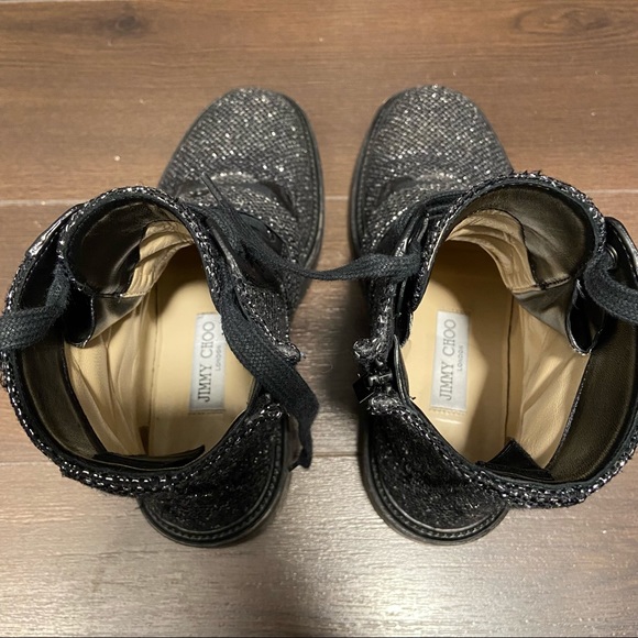 Jimmy Choo Glistening Tweed Embellished Flat Ankle Boots - Picture 5 of 6